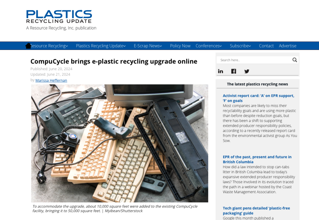 CompuCycle brings e-plastic recycling upgrade online